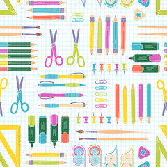 Vector seamless stationery pattern. School and office background. - 131495266