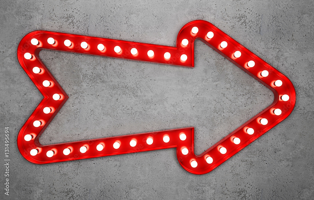Wall mural red neon arrow on concrete background. 3d rendering