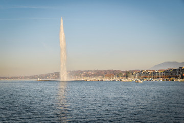 General view of Geneva/The city of Geneva, the Leman Lake and the Water Jet, in Switzerland, Europe, general and aerial view