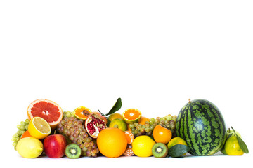 Different fruits isolated on white background.