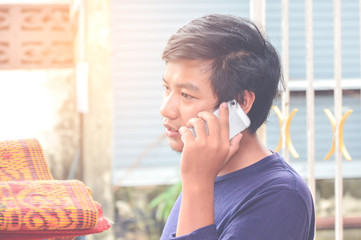 young man talking phone