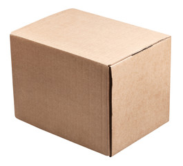 closed cardboard postal box isolated on white