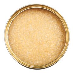 top view of open tin with caviar of capelin fish