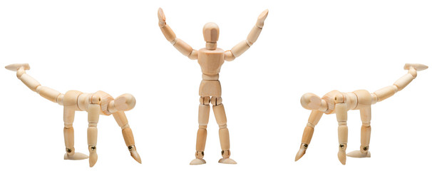Wooden little men - mannequins in different concepts isolate on