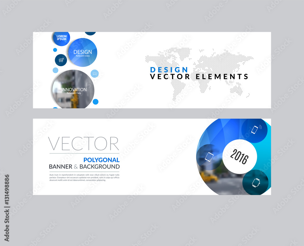 Wall mural vector set of modern horizontal website banners with points circ