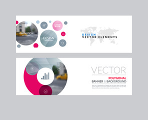 Vector set of modern horizontal website banners with points circ