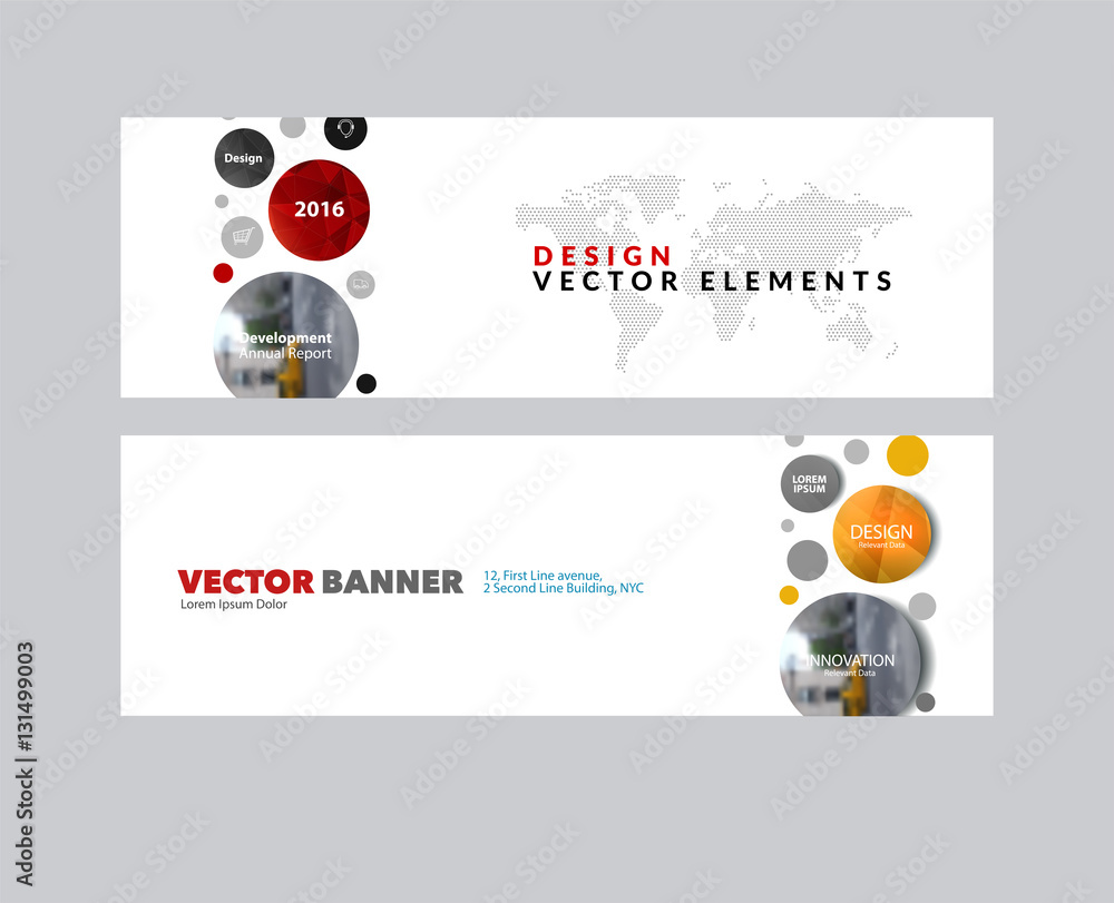 Wall mural vector set of modern horizontal website banners with points circ