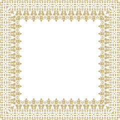 Classic square frame with arabesques and orient elements. Abstract fine ornament with place for text. Golden and white pattern