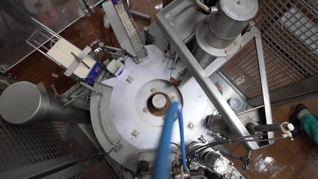 Top view of machinery at dairy plant at work