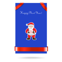 Santa Claus on blue card with a red ribbon. Vector