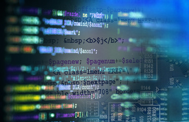 Software computer programming code and circuit board abstract technology background 