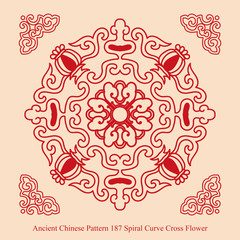 Ancient Chinese Pattern of Spiral Curve Cross Flower
