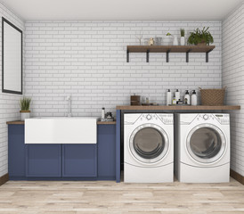 3d rendering washing machine in vintage laundry room - obrazy, fototapety, plakaty
