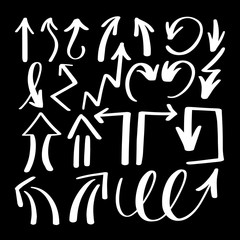 set of hand drawing isolated arrows collection on black backgrou