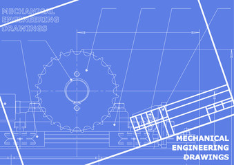 Mechanical engineering drawings. Vector. Drawing on a blue background. Frame