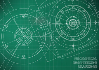 Obraz premium Mechanical engineering drawings. Background for inscription. Vector. White and green