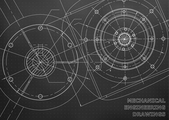 Mechanical engineering drawings. Background for inscription. Vector. Black and white. Points