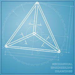 Mechanical engineering drawing blue and white background. Vector background