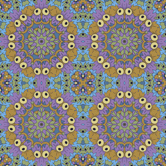 Mandala. Zentangl seamless ornament. Relax. Meditation. Blue, green and purple