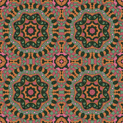 Mandala. Zentangl seamless ornament. Relax, meditation. Oriental pattern. Pink, green tone