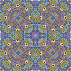 Mandala. Zentangl seamless ornament. Relax, meditation. Blue, green and purple tones