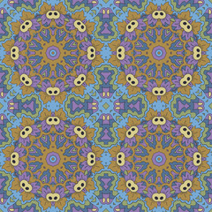 Mandala. Zentangl seamless ornament. Relax, meditation. Blue, green and purple