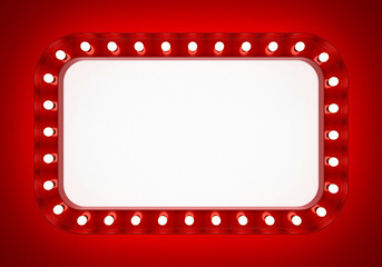 Red neon banner on red background