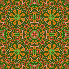 Mandala Eastern pattern. Zentangl seamless ornament. Orange tones