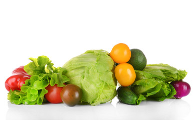 Group of fresh vegetables on white background