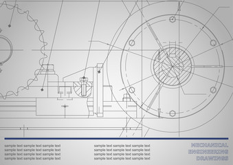 Vector drawing. Mechanical drawings on a dark gray background. Engineering illustration. Corporate Identity
