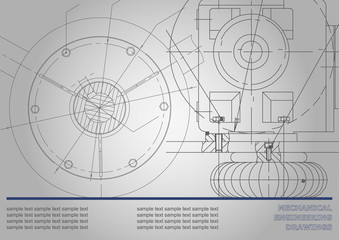 Mechanical engineering drawings on a gray background. Vector. Gray background for inscription. Corporate Identity