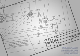 Mechanical engineering drawings on a gray background. For inscriptions. Vector. Frame. Corporate Identity