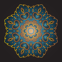 Mandala pattern. Doodle drawing. Round ornament. Black