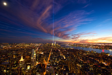 Aerial view of Manhattan New York City at dusk