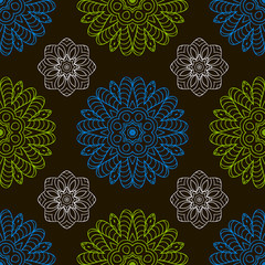 Color seamless pattern, ethnic ornament. Hand drawn abstract background. Mandala doodle pattern