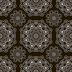 Black and white seamless doodle pattern, ethnic ornament. Hand drawn abstract background. Mandala motives. Pattern