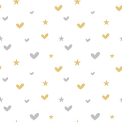 cute silver and gold hearts and stars seamless vector pattern background illustration


