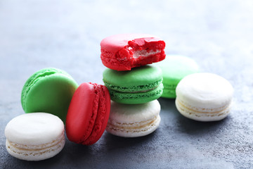 French macarons on a grey wooden table