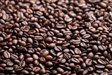 Brown roasted coffee beans background