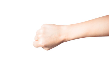 Woman's hand with fist gesture, Isolated on white background.