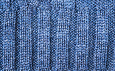 Texture  Fabric Wool, Knitted blue pattern close-up