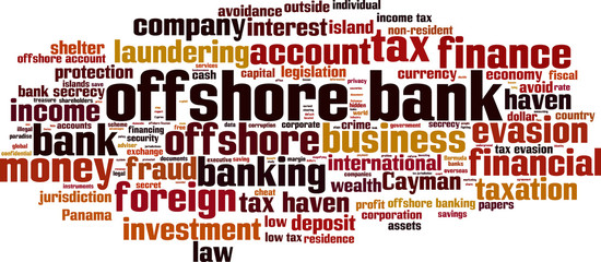 Obraz premium Offshore bank word cloud concept. Vector illustration