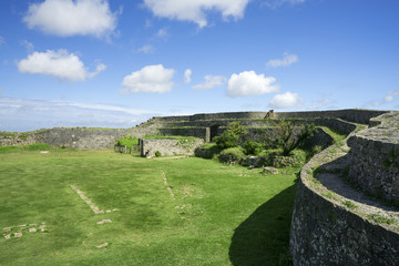 Obraz premium Okinawa, Japan - October 23, 2016: Nakagusuku Castle Ruins Scenery, The famous castle of tourist attraction in Ryukyu kingdom, Okinawa Japan.