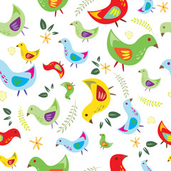  Hand drawn cute pattern with bird.