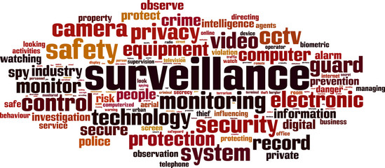Obraz premium Surveillance word cloud concept. Vector illustration