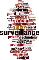 Obraz premium Surveillance word cloud concept. Vector illustration