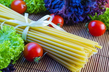 raw pasta and vegetables