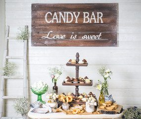 Candy bar on wedding ceremony and bankuet