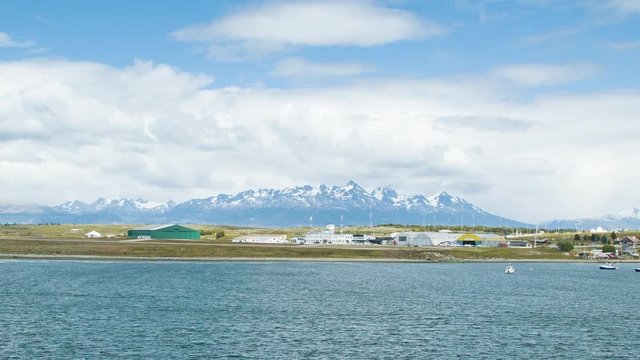 Ushuaia Malvinas Argentinas International Airport on a Sunny Day in Argentina with the Snowcapped Martial Mountains in the Background