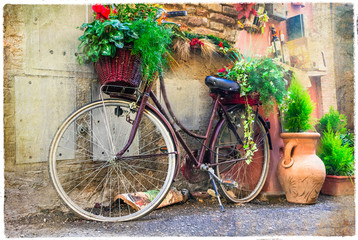 Fototapety  Vintage stary rower - urocza dekoracja ulicy. Grafika w stylu retro